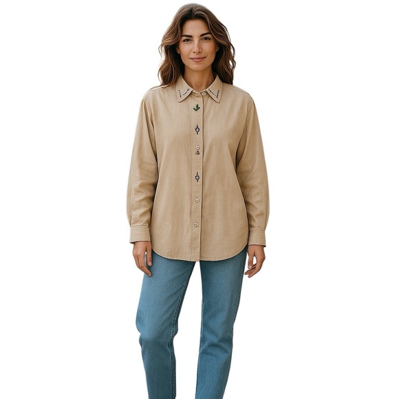 Cabin Creek Shirt Top Womens Large Button Up Embroidered Southwest Grannycore - Picture 1 of 11